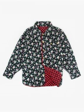 Clare V Quilted Floral Checkerboard Button-Down Reversible Shacket